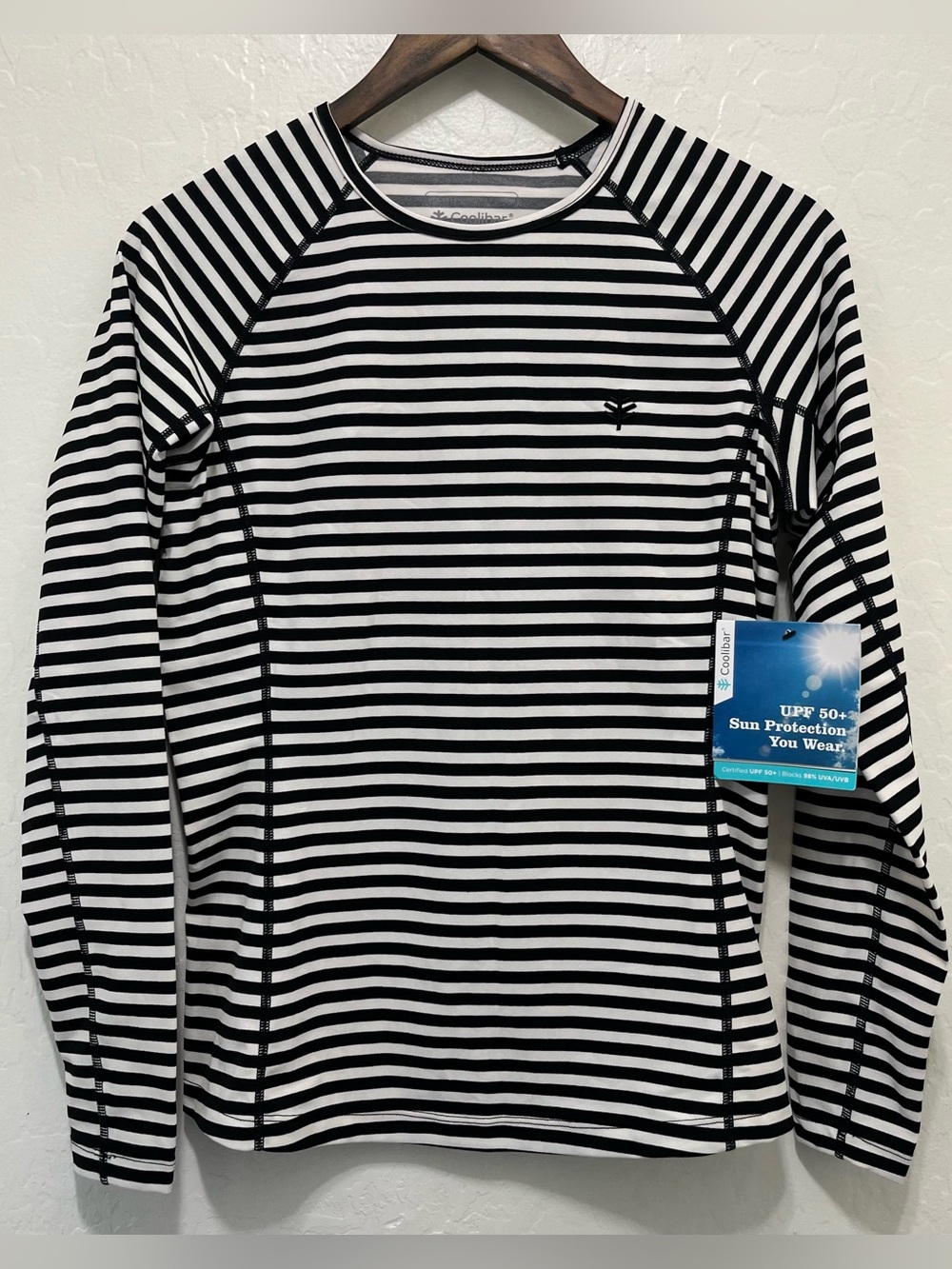 Coolibar Women's UPF 50+ Swim Shirt Rash Guard Long Sleeve Striped NWT